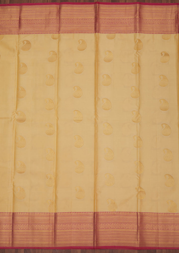 Cream Silk Buti Gold Zariwork Saree With Matching Blouse Piece