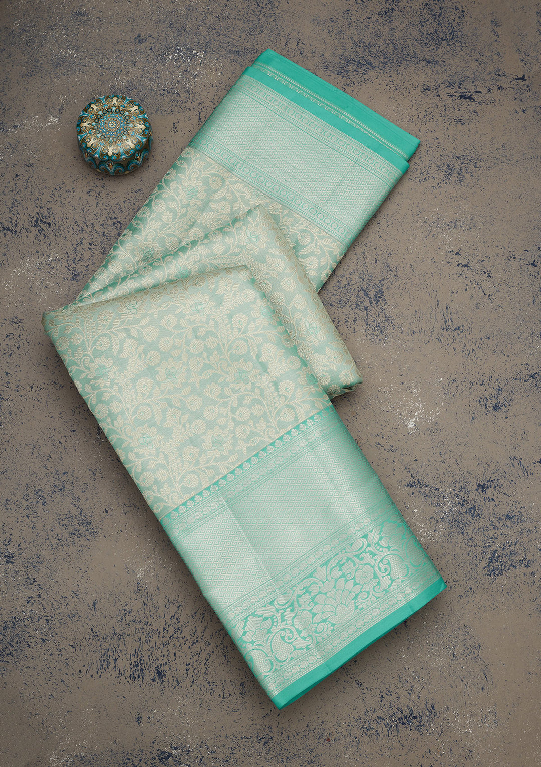 Sky Blue Zariwork Pure Silk Saree