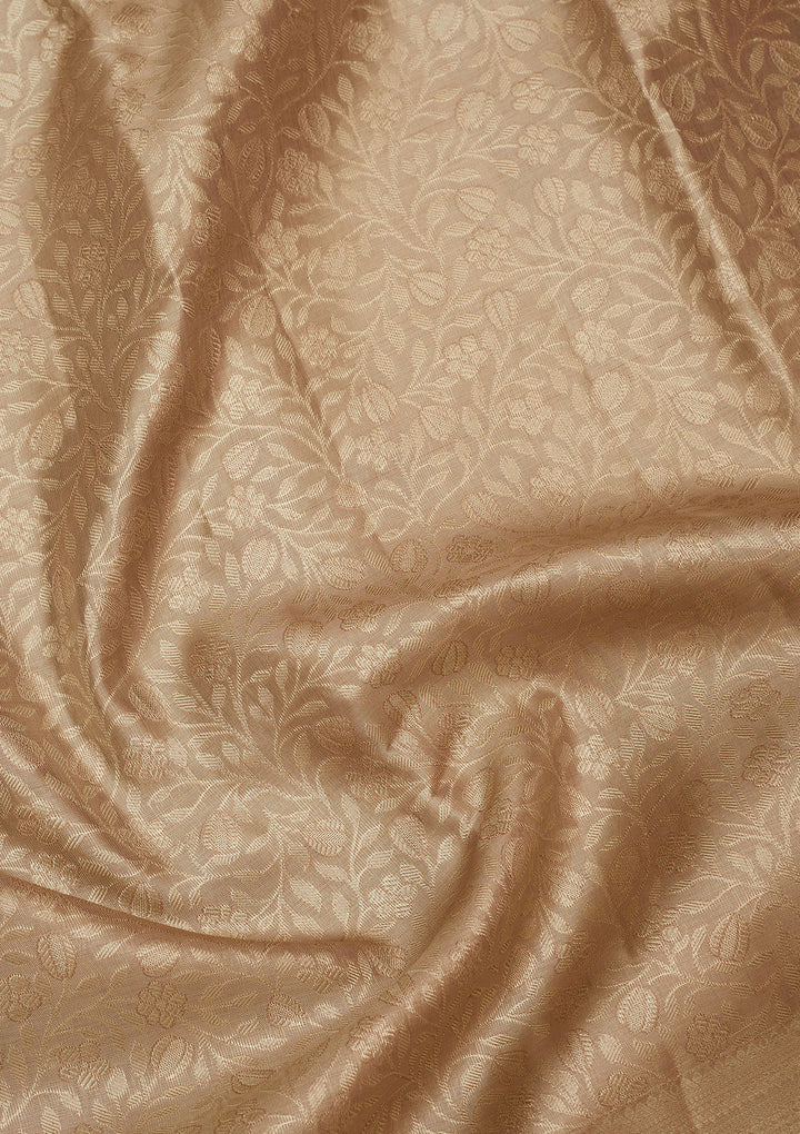 Grey Silk Jaal Gold Zariwork Saree With Matching Blouse Piece