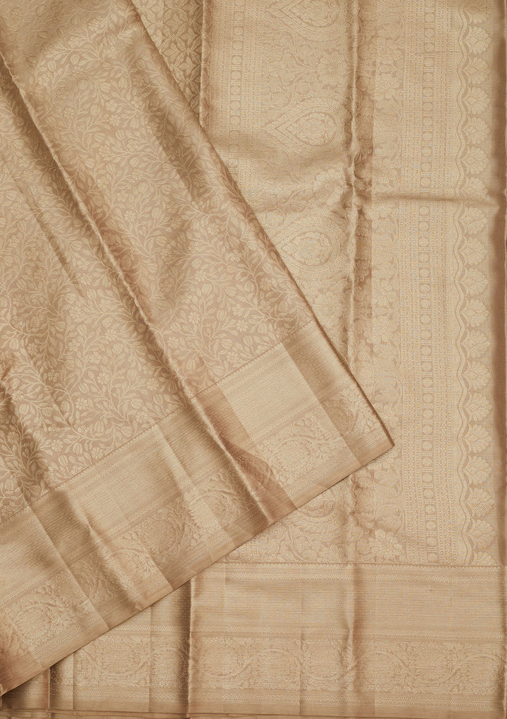 Grey Silk Jaal Gold Zariwork Saree With Matching Blouse Piece