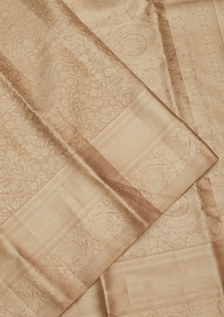 Grey Silk Jaal Gold Zariwork Saree With Matching Blouse Piece
