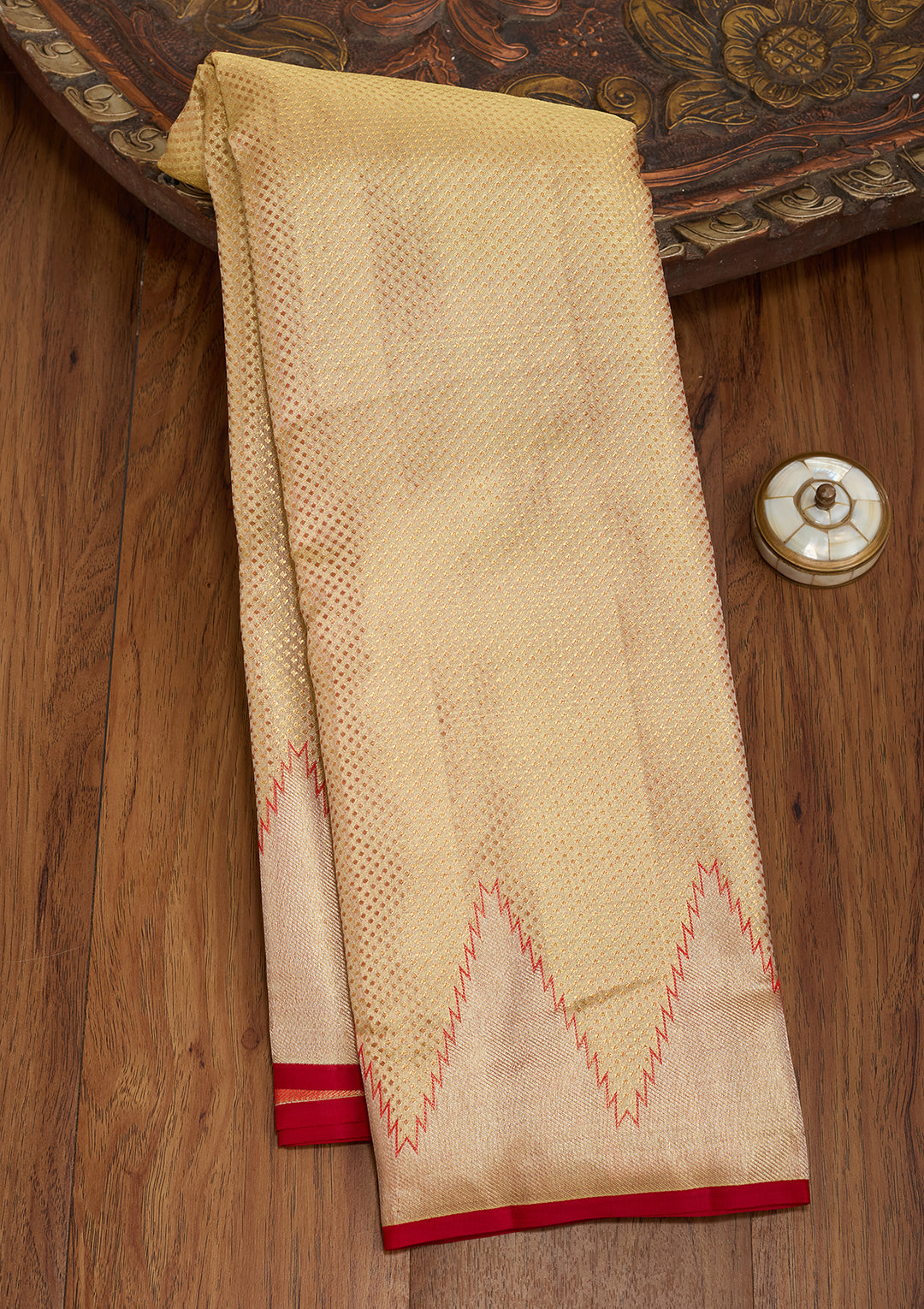 Gold Silk Jaal Gold Zariwork Saree With Matching Blouse Piece