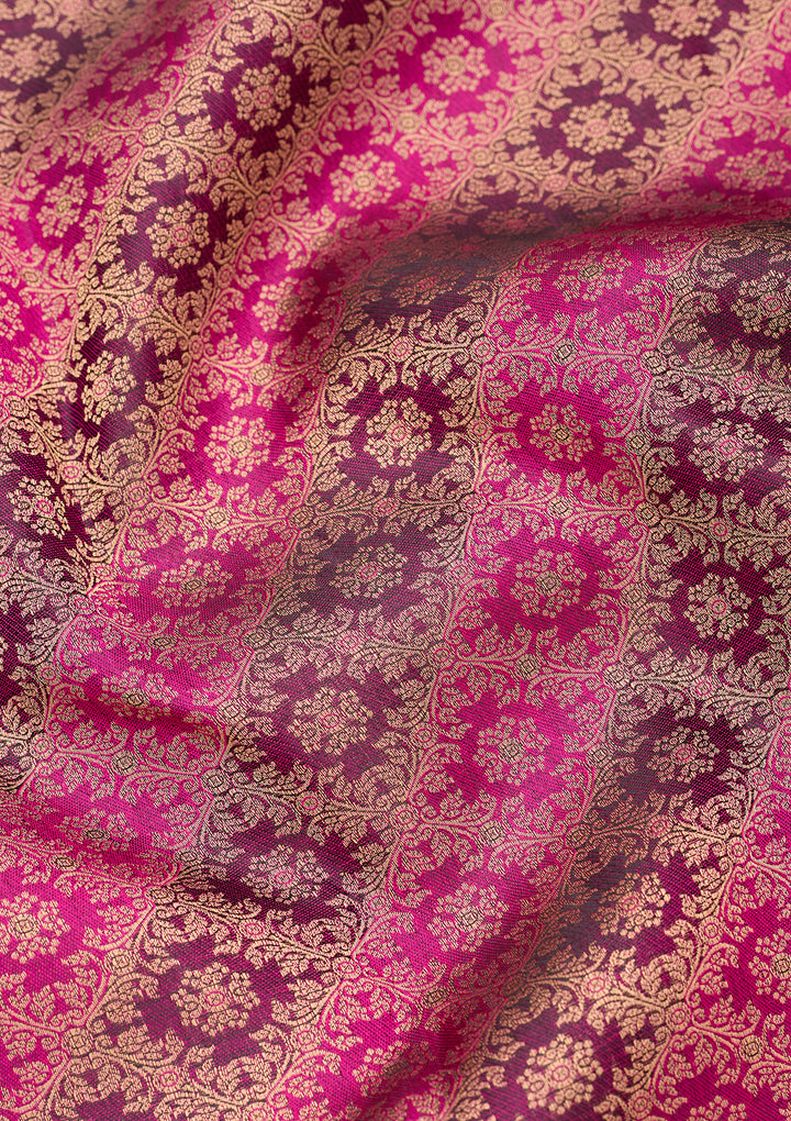 Wine Silk Jaal Gold Zariwork Saree With Matching Blouse Piece