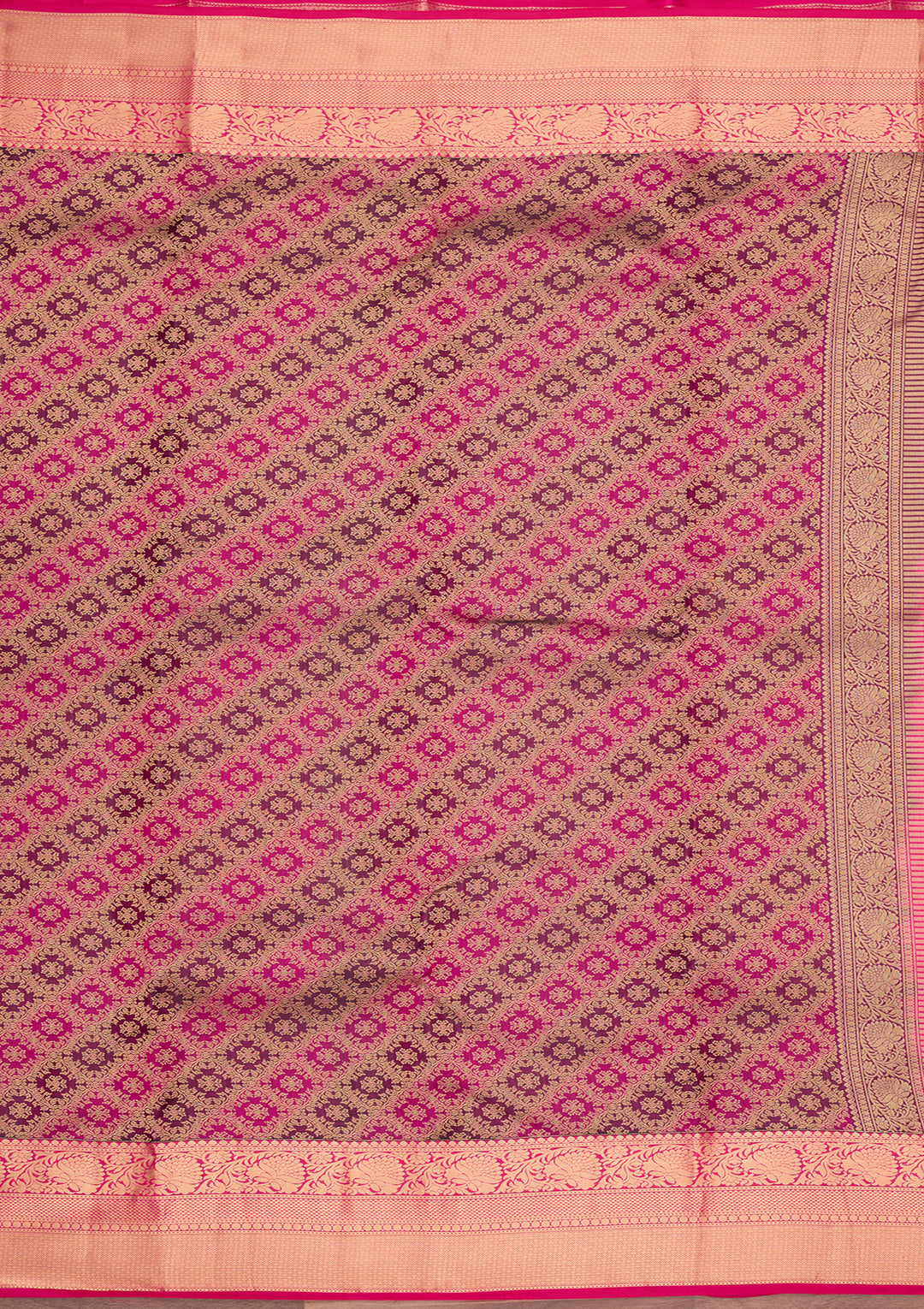 Wine Silk Jaal Gold Zariwork Saree With Matching Blouse Piece