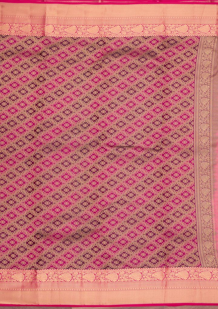 Wine Silk Jaal Gold Zariwork Saree With Matching Blouse Piece