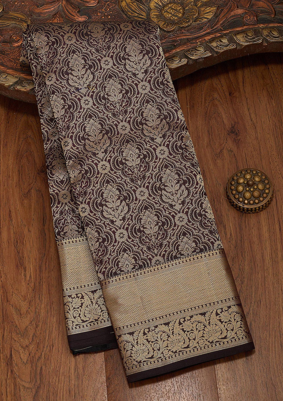 Brown Silk Jaal Saree With Matching Blouse Piece