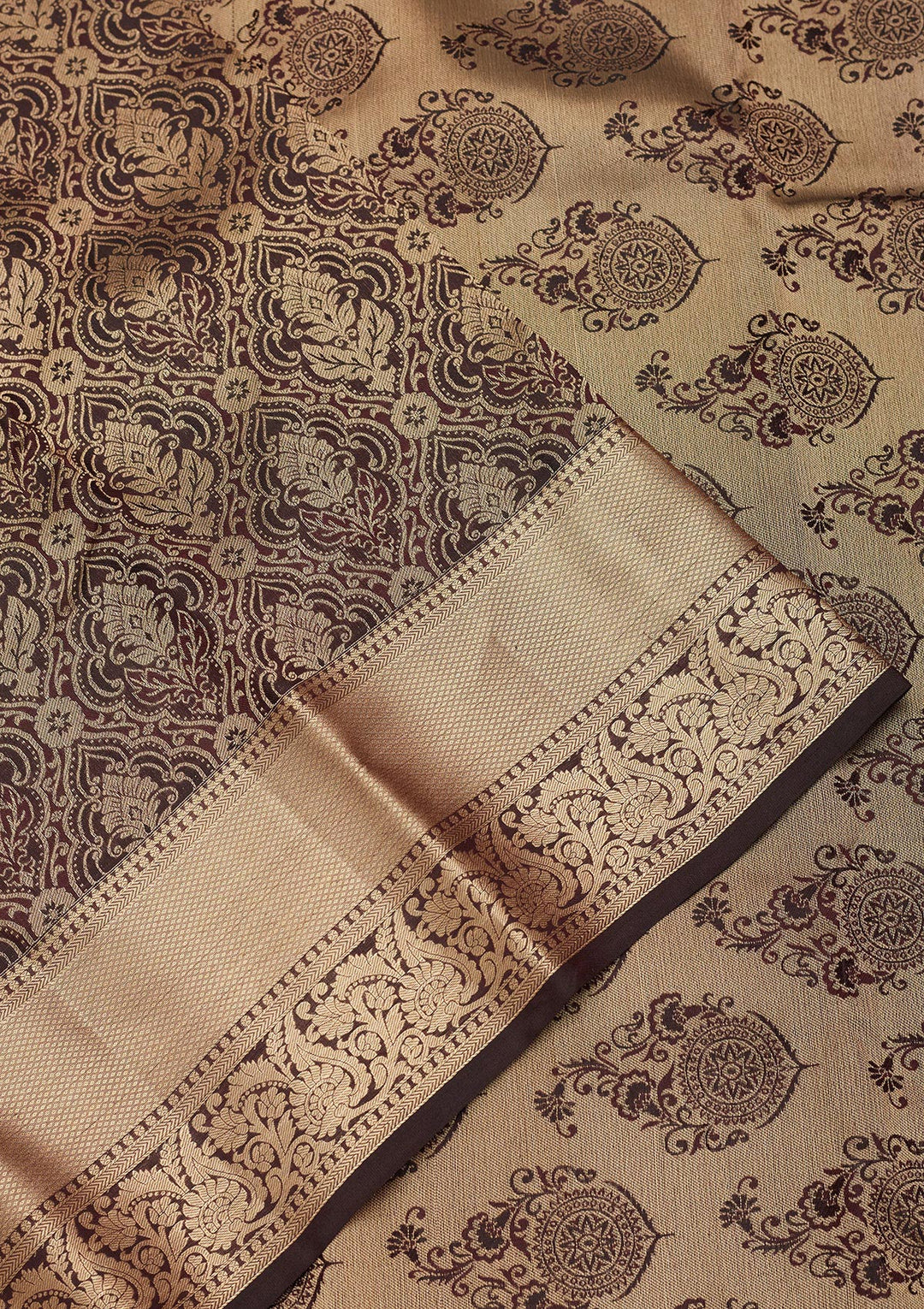 Brown Silk Jaal Saree With Matching Blouse Piece