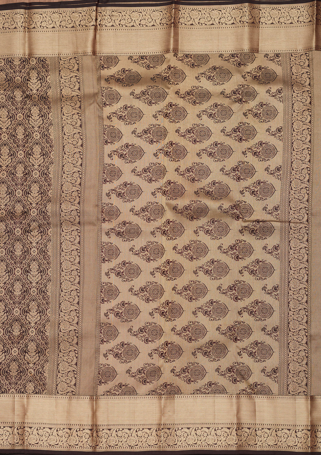 Brown Silk Jaal Saree With Matching Blouse Piece