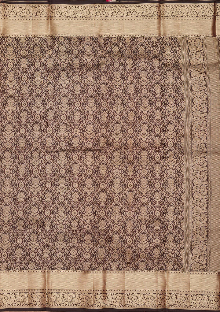 Brown Silk Jaal Saree With Matching Blouse Piece