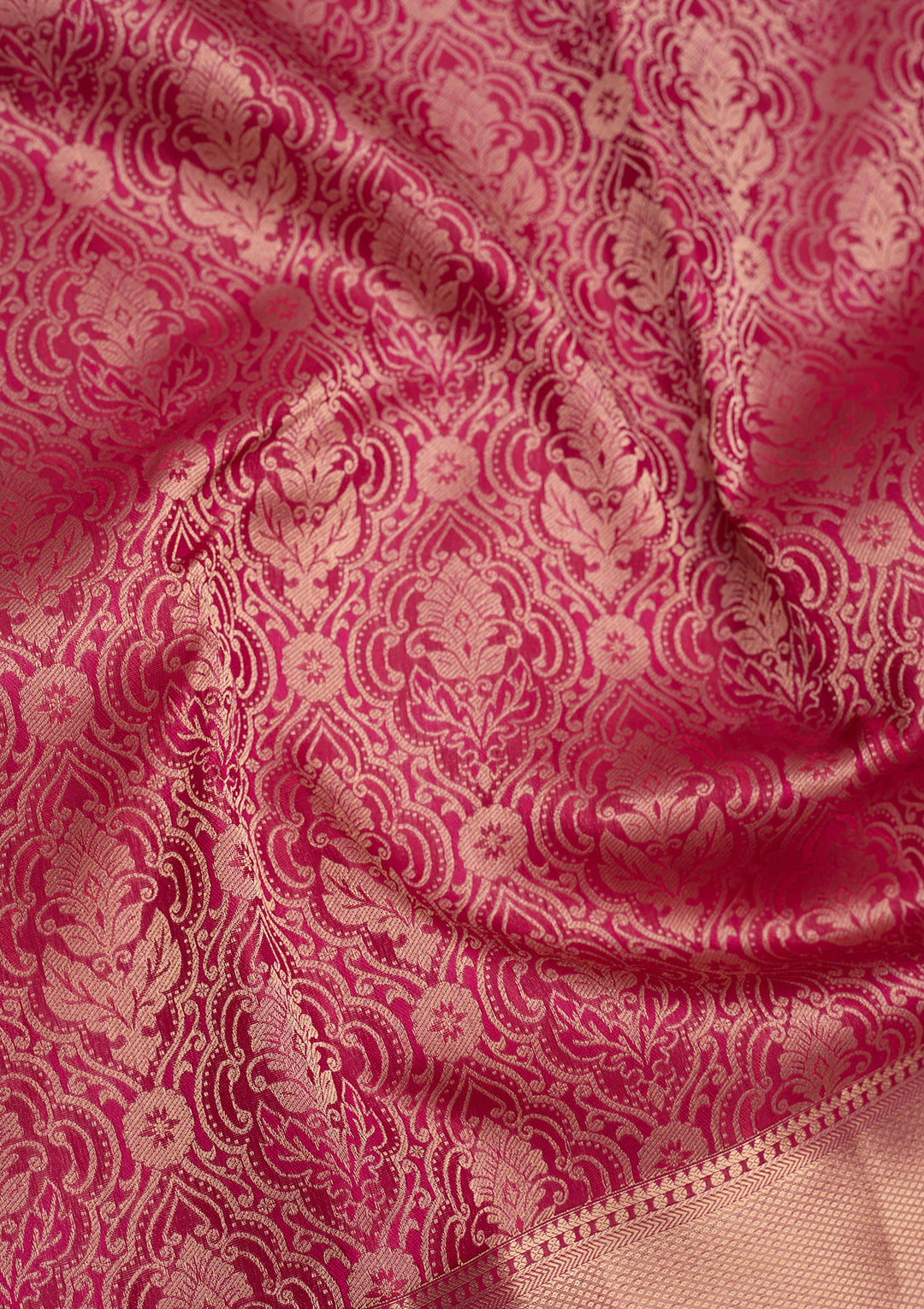 Rani Pink Pure Silk Jaal Zariwork Saree With Matching Blouse Piece