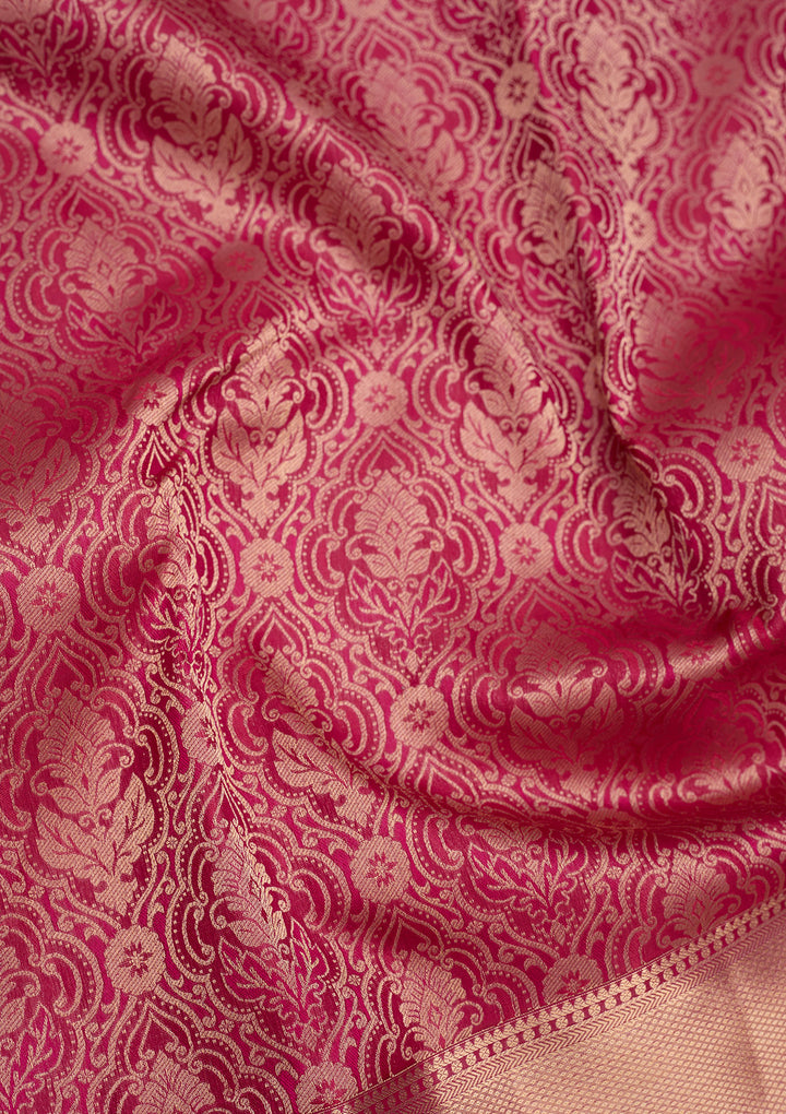 Rani Pink Pure Silk Jaal Zariwork Saree With Matching Blouse Piece