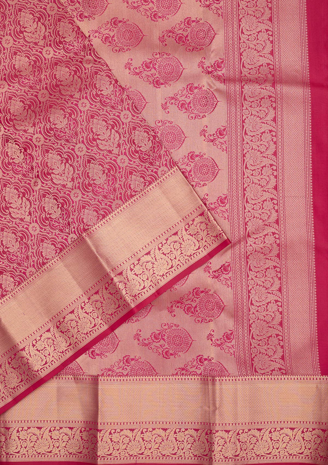 Rani Pink Pure Silk Jaal Zariwork Saree With Matching Blouse Piece