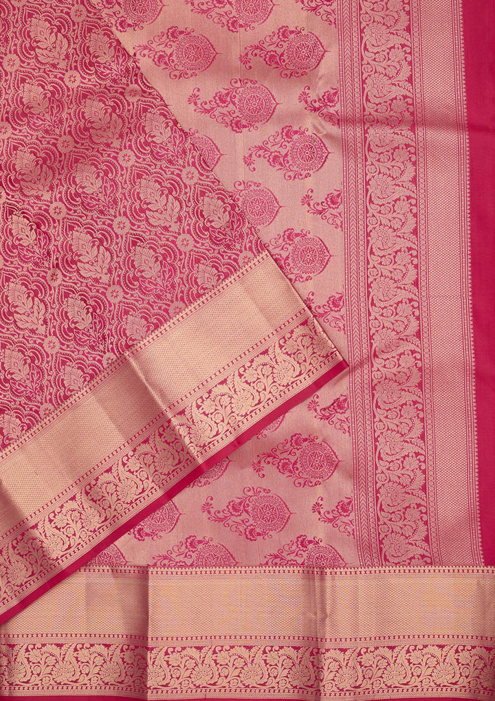 Rani Pink Pure Silk Jaal Zariwork Saree With Matching Blouse Piece