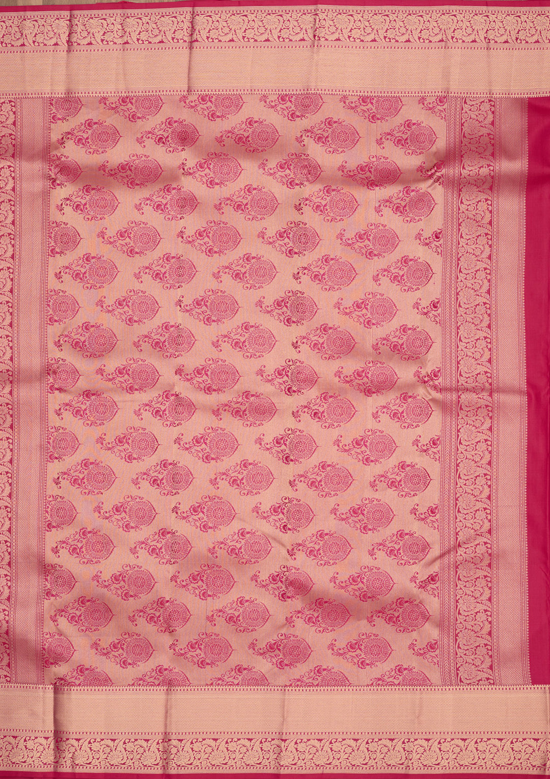 Rani Pink Pure Silk Jaal Zariwork Saree With Matching Blouse Piece