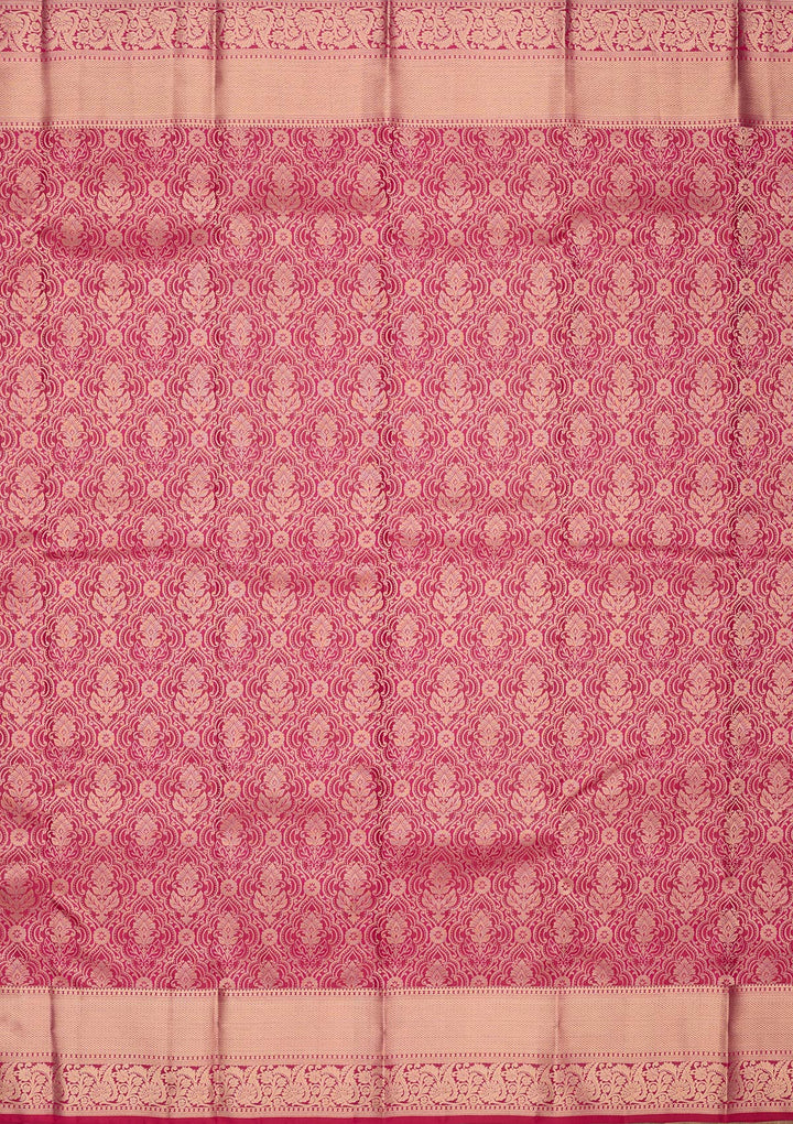 Rani Pink Pure Silk Jaal Zariwork Saree With Matching Blouse Piece