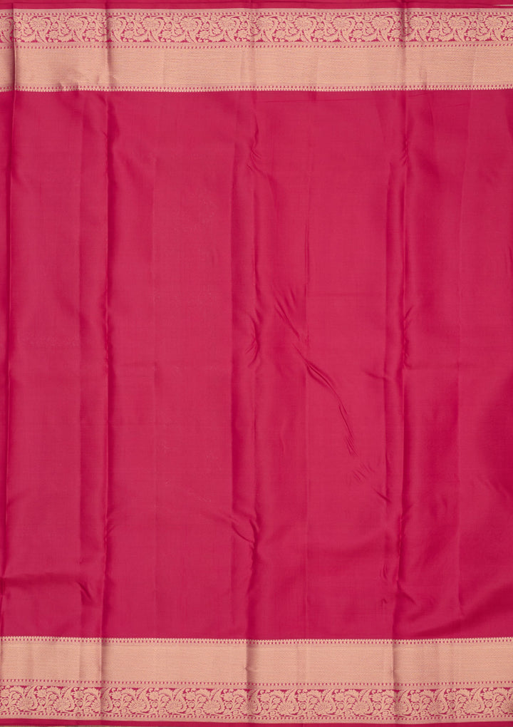 Rani Pink Pure Silk Jaal Zariwork Saree With Matching Blouse Piece