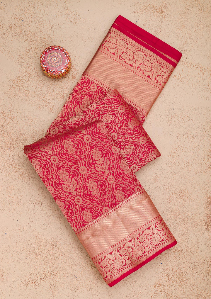 Red Pure Silk Jaal Zariwork Saree With Matching Blouse Piece