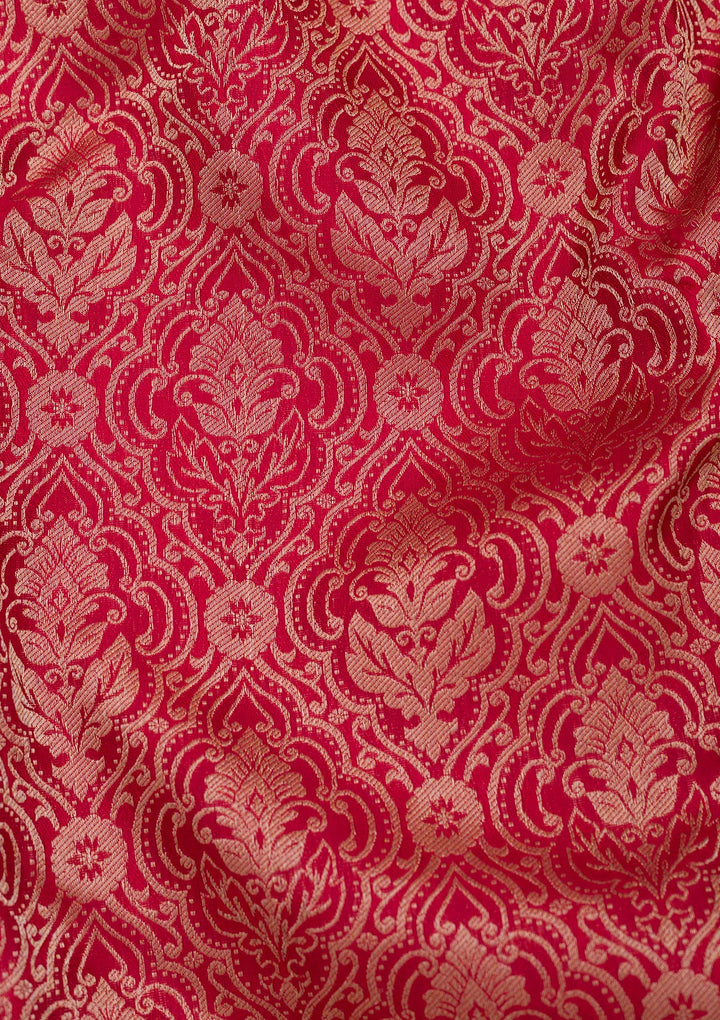 Red Pure Silk Jaal Zariwork Saree With Matching Blouse Piece