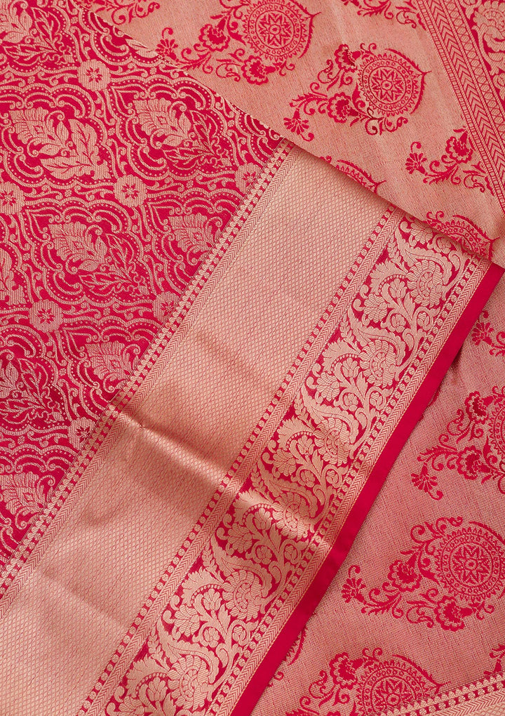Red Pure Silk Jaal Zariwork Saree With Matching Blouse Piece