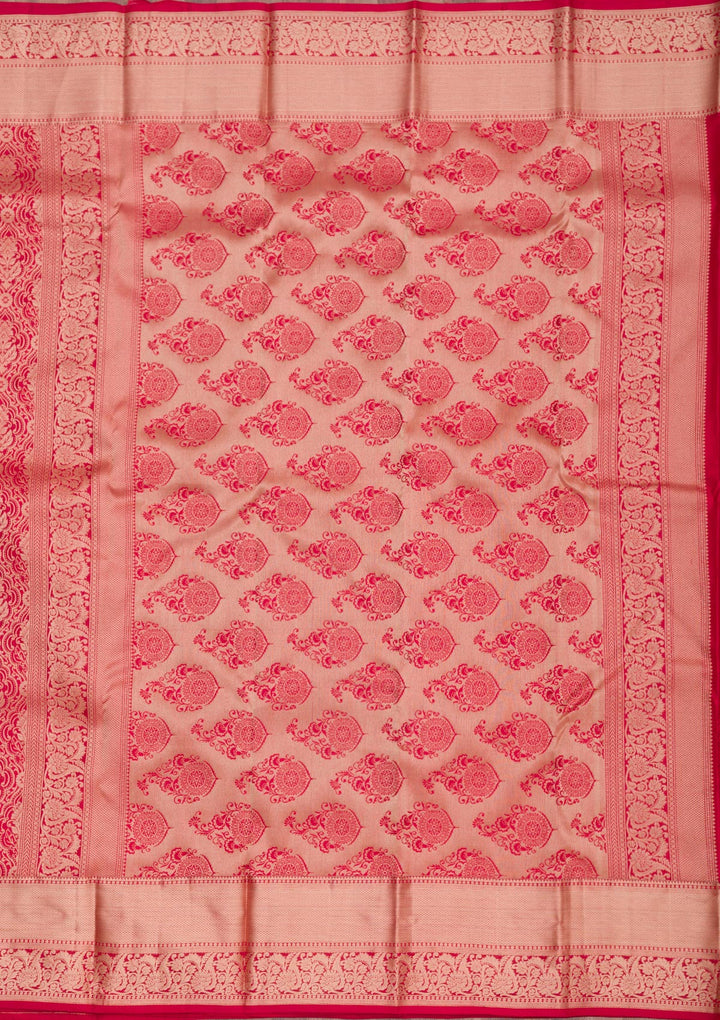 Red Pure Silk Jaal Zariwork Saree With Matching Blouse Piece