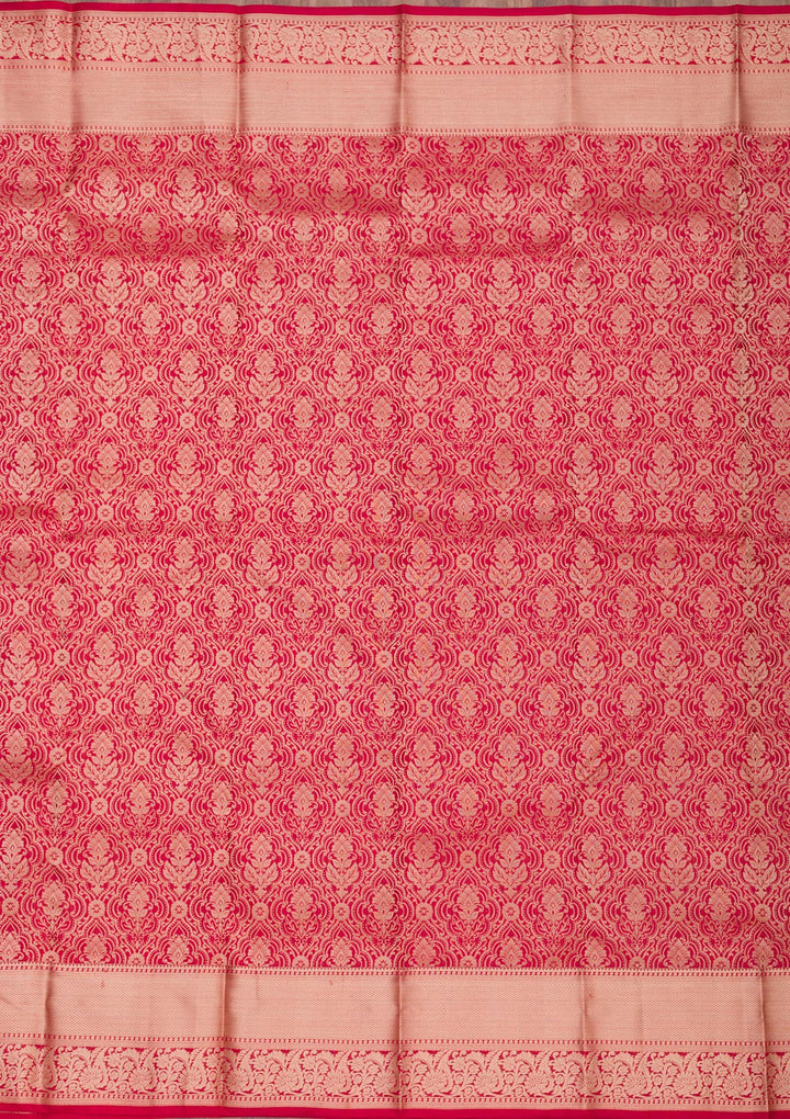 Red Pure Silk Jaal Zariwork Saree With Matching Blouse Piece