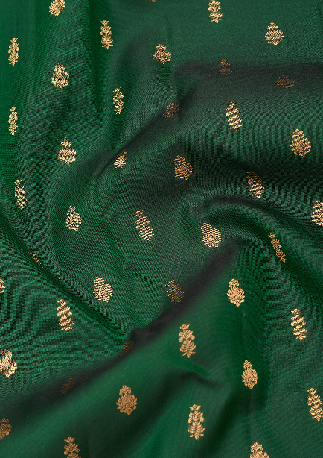 Bottle Green Silk Buti Gold Zariwork Saree With Matching Blouse Piece