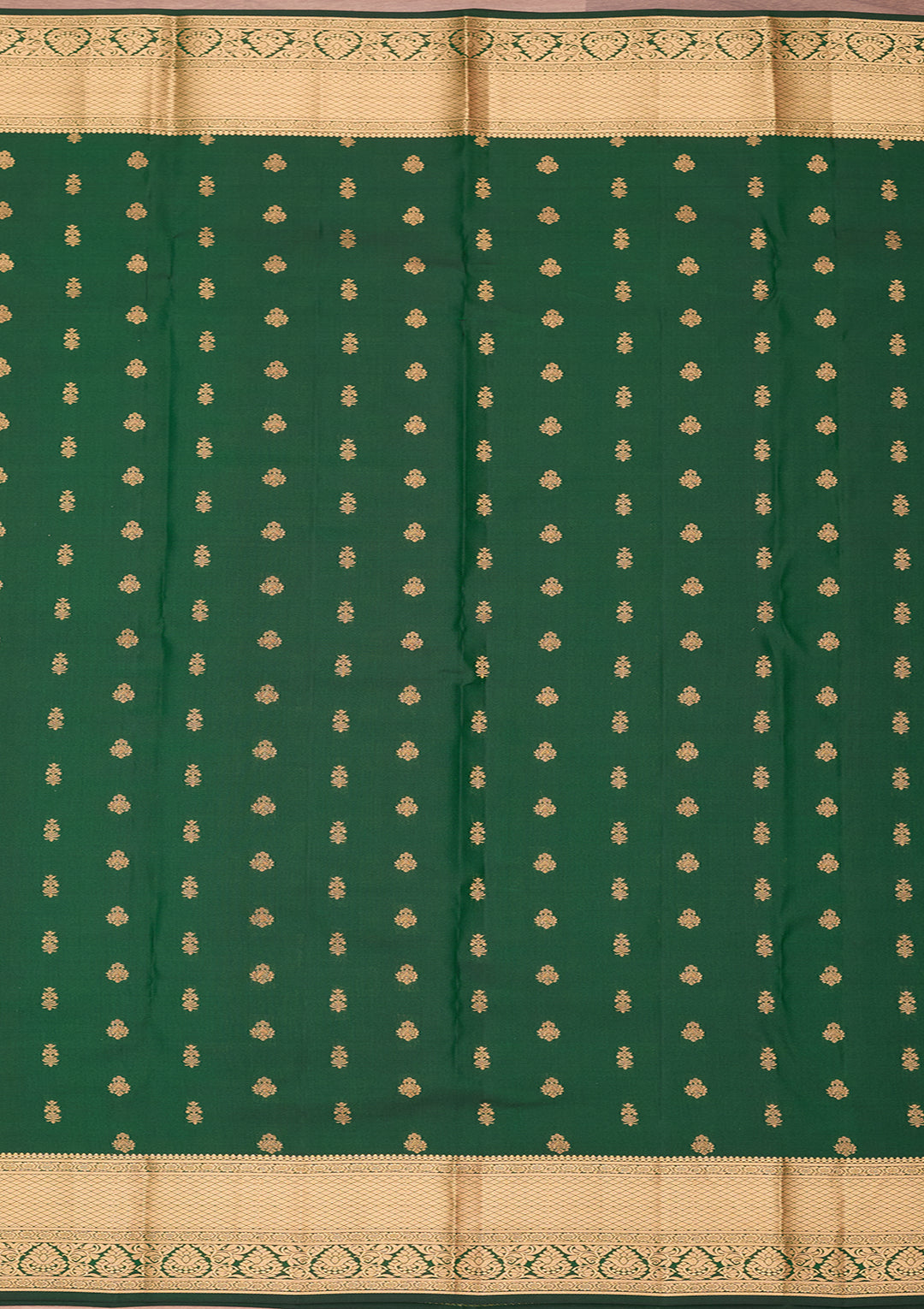Bottle Green Silk Buti Gold Zariwork Saree With Matching Blouse Piece