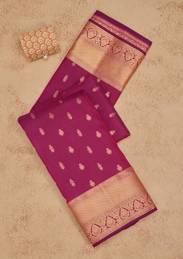 Purple Silk Buti Gold Zariwork Saree With Matching Blouse Piece