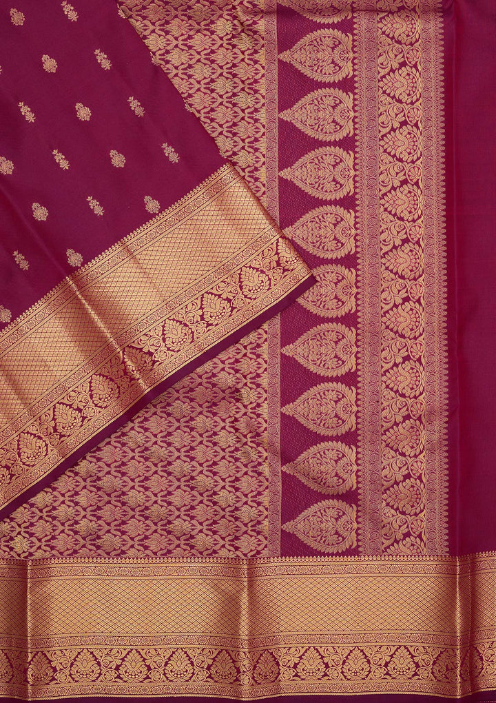 Purple Silk Buti Gold Zariwork Saree With Matching Blouse Piece