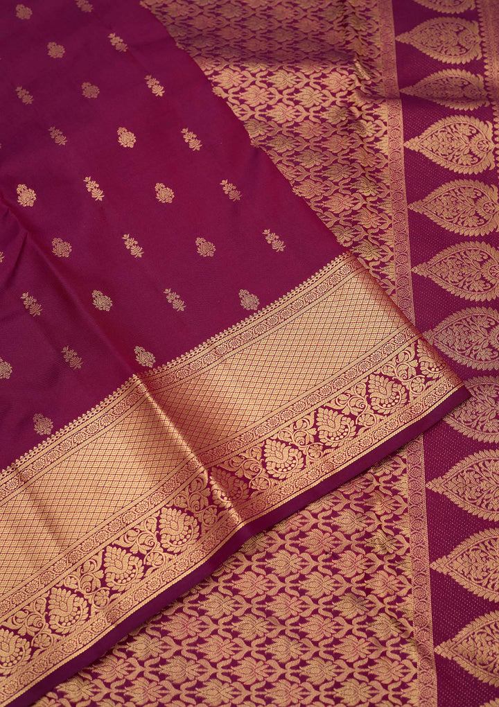 Purple Silk Buti Gold Zariwork Saree With Matching Blouse Piece