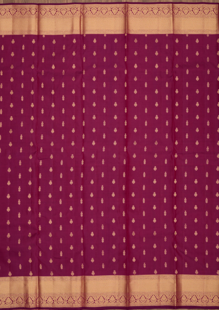 Purple Silk Buti Gold Zariwork Saree With Matching Blouse Piece