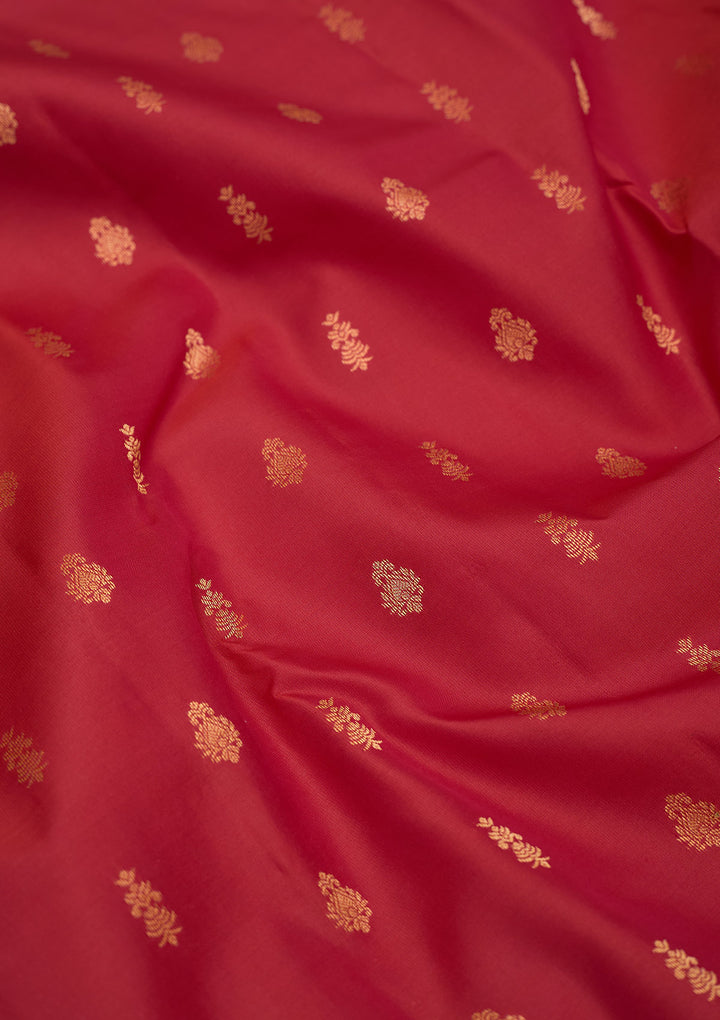 Rani Pink Silk Buti Gold Zariwork Saree With Matching Blouse Piece