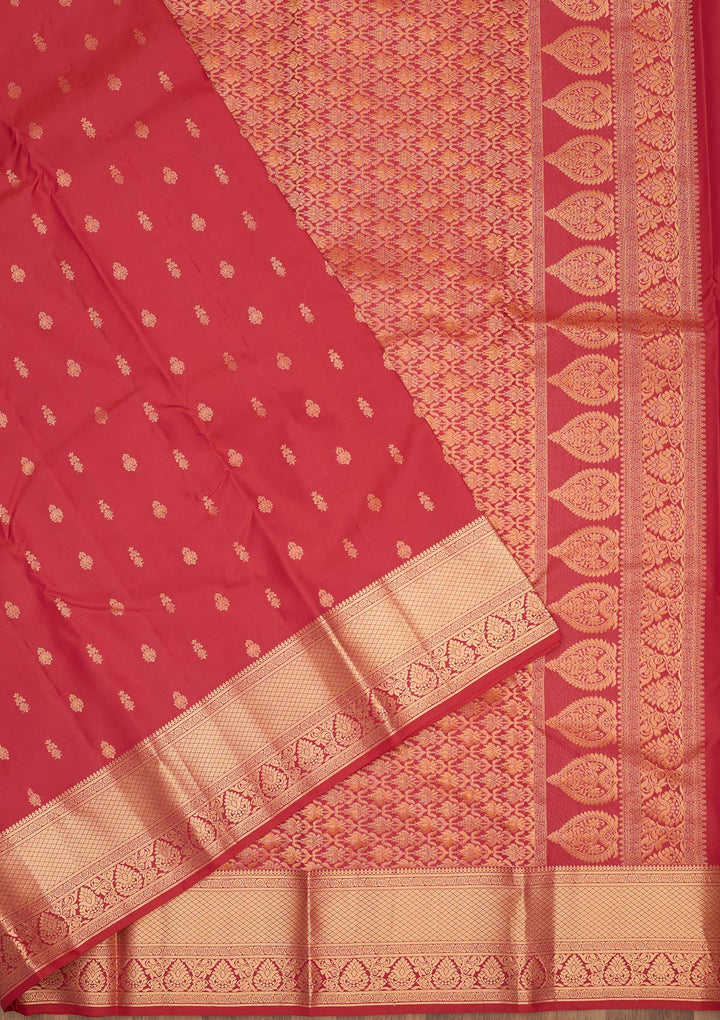 Rani Pink Silk Buti Gold Zariwork Saree With Matching Blouse Piece
