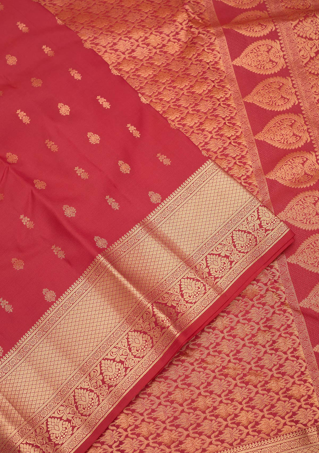 Rani Pink Silk Buti Gold Zariwork Saree With Matching Blouse Piece