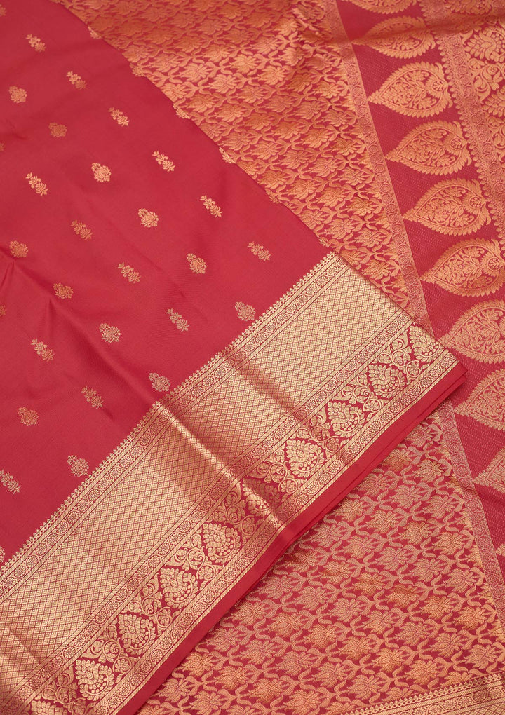 Rani Pink Silk Buti Gold Zariwork Saree With Matching Blouse Piece