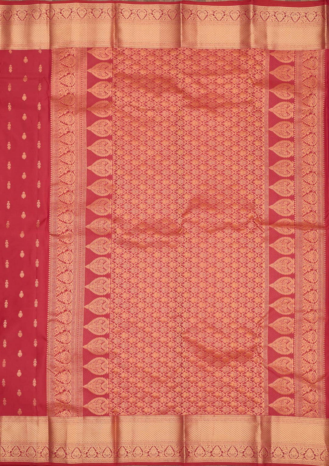 Rani Pink Silk Buti Gold Zariwork Saree With Matching Blouse Piece