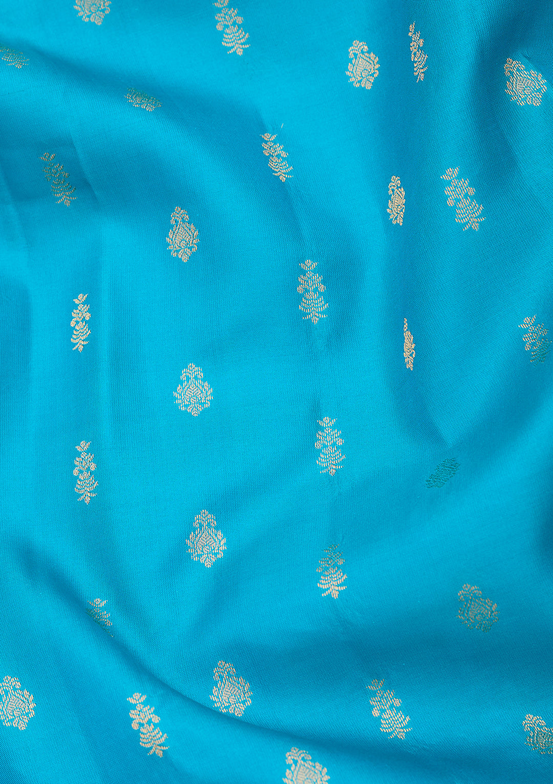 Turquoise Blue Silk Buti Gold Zariwork Saree With Matching Blouse Piece