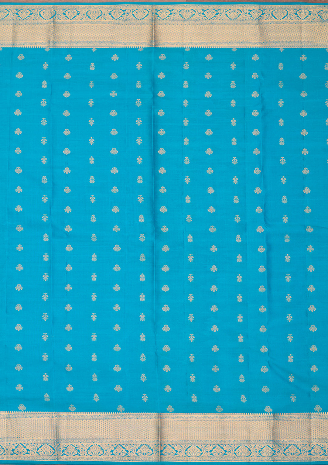 Turquoise Blue Silk Buti Gold Zariwork Saree With Matching Blouse Piece