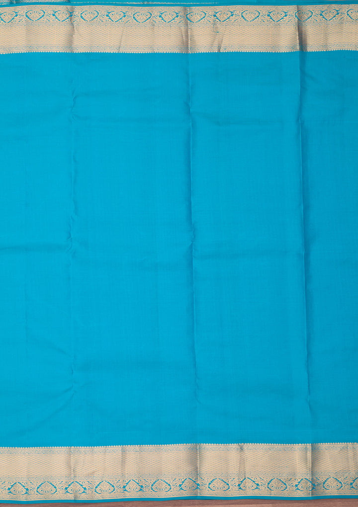 Turquoise Blue Silk Buti Gold Zariwork Saree With Matching Blouse Piece