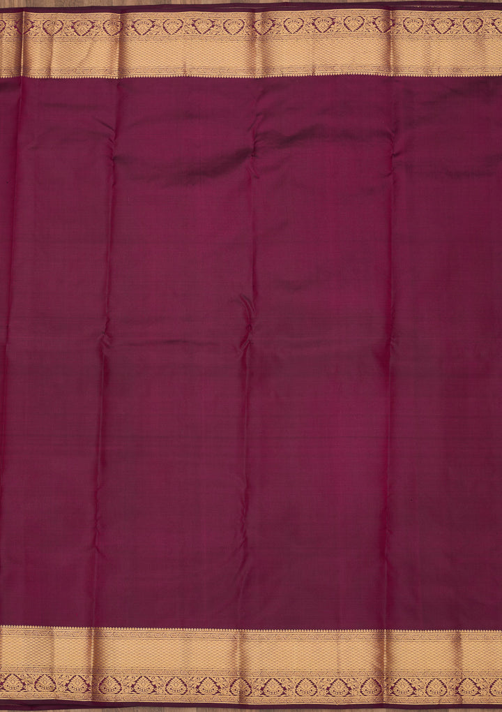 Wine Silk Buti Gold Zariwork Saree With Matching Blouse Piece