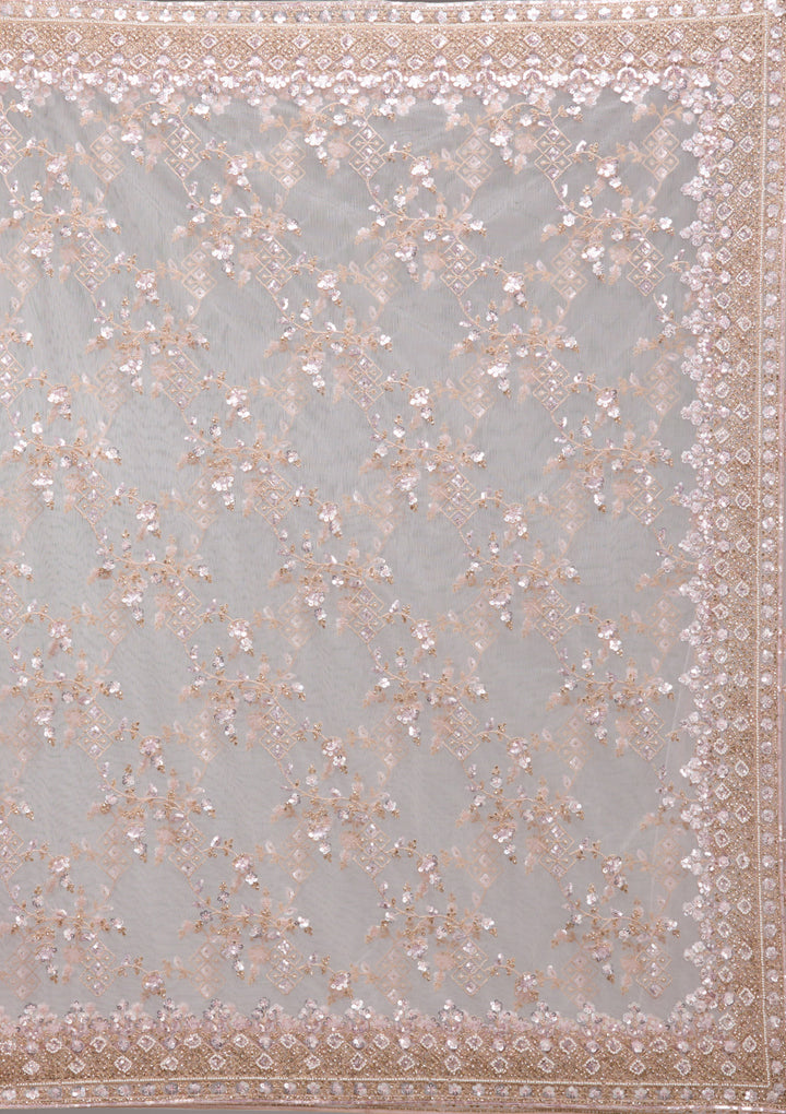 Baby Pink Sequins Net Saree
