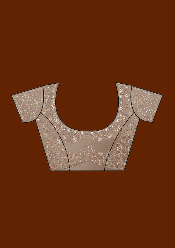 Beige Net Cording Saree With Matching Blouse Piece