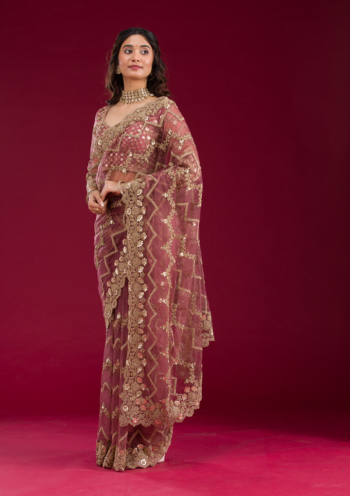 Mauve Stonework Net Saree