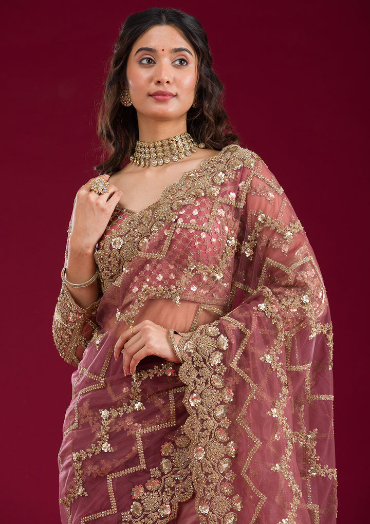 Mauve Stonework Net Saree