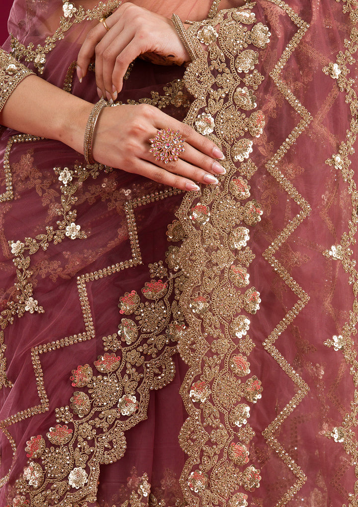 Mauve Stonework Net Saree