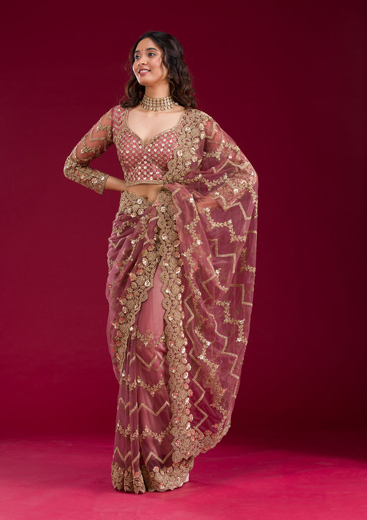 Mauve Stonework Net Saree