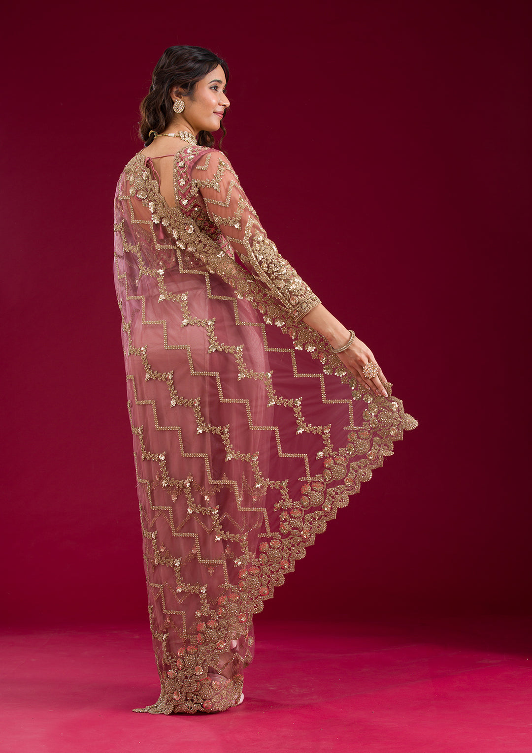 Mauve Stonework Net Saree