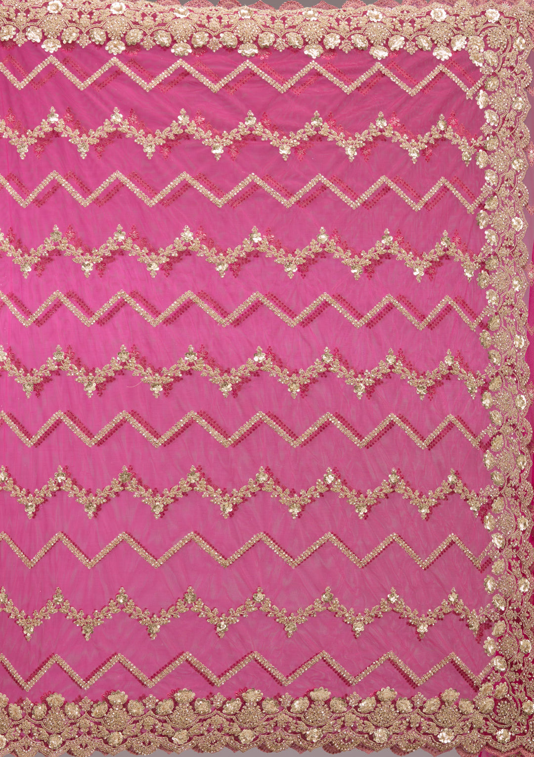Rani Pink Net Cording Saree With Matching Blouse Piece