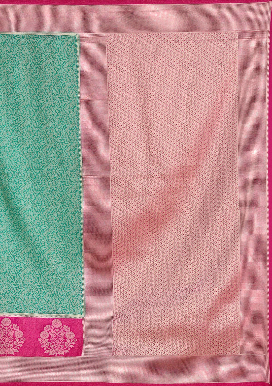 Rama Green Silk Jaal Gold Zariwork Saree With Matching Blouse Piece