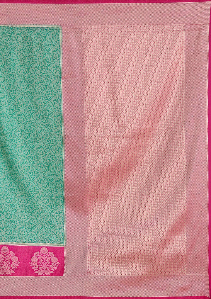 Rama Green Silk Jaal Gold Zariwork Saree With Matching Blouse Piece